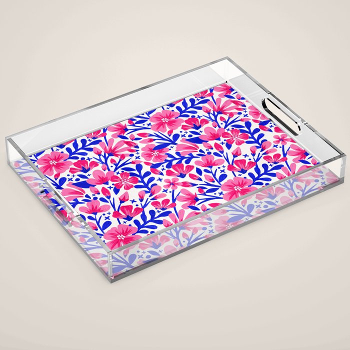 Blossom Pattern â Indigo & Pink Acrylic Tray Gallery Image 1