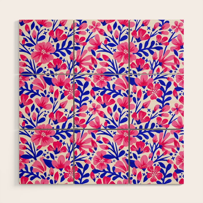 Blossom Pattern â Indigo & Pink Wood Wall Art Gallery Image 1