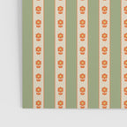 Cottage Stripes and Flowers Pattern in Sage Orange Mustard Beige Poster Gallery Image 3