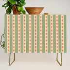 Cottage Stripes and Flowers Pattern in Sage Orange Mustard Beige Credenza Gallery Image 1