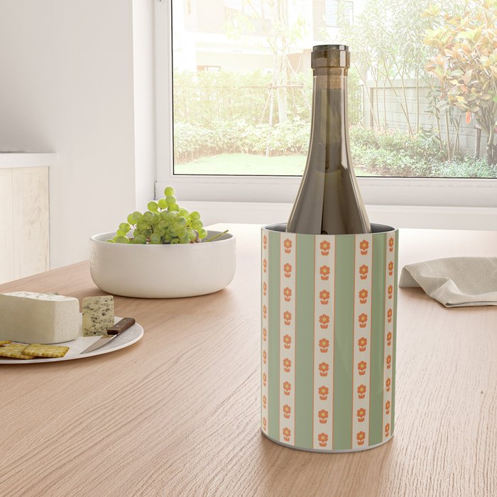 Cottage Stripes and Flowers Pattern in Sage Orange Mustard Beige Wine Chiller Gallery Image 4