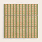 Cottage Stripes and Flowers Pattern in Sage Orange Mustard Beige Wood Wall Art Gallery Image 1