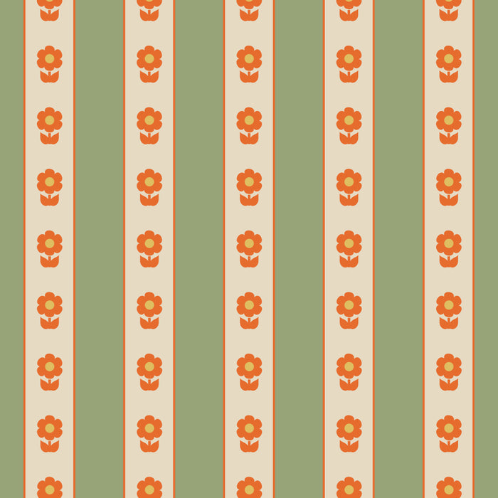Cottage Stripes and Flowers Pattern in Sage Orange Mustard Beige Coffee Mug Gallery Image 2