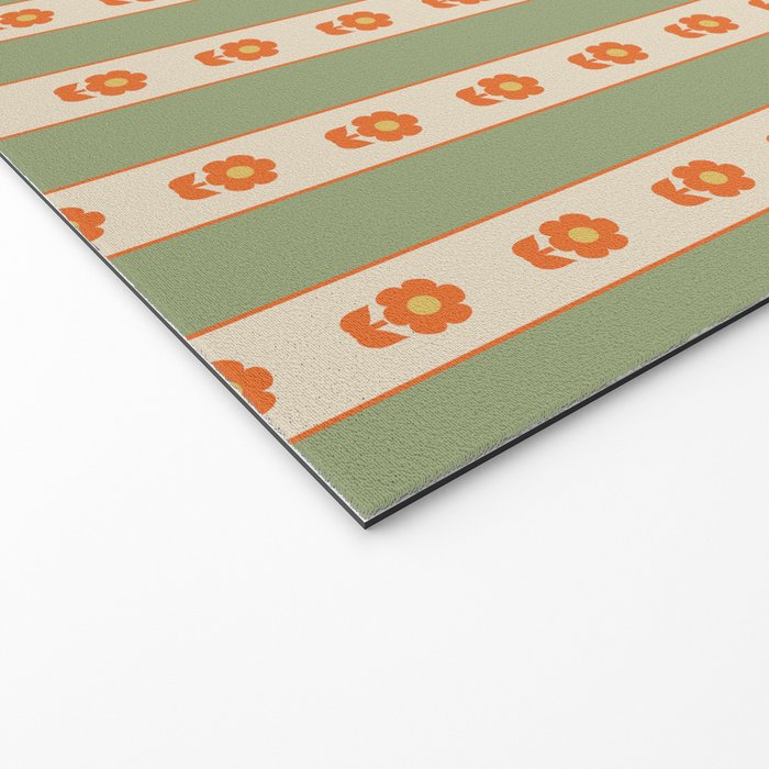 Cottage Stripes and Flowers Pattern in Sage Orange Mustard Beige Welcome Mat Gallery Image 2