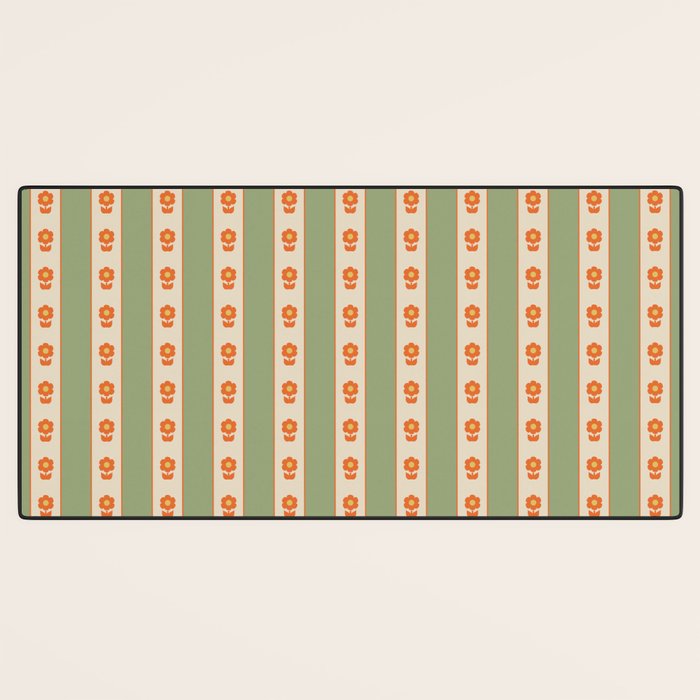 Cottage Stripes and Flowers Pattern in Sage Orange Mustard Beige Desk Mat Gallery Image 3