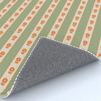 Cottage Stripes and Flowers Pattern in Sage Orange Mustard Beige Rug Gallery Image 4