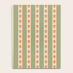 Cottage Stripes and Flowers Pattern in Sage Orange Mustard Beige Notebook Gallery Image 4