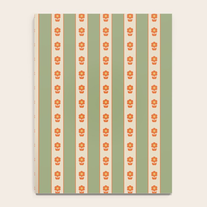 Cottage Stripes and Flowers Pattern in Sage Orange Mustard Beige Notebook Gallery Image 4