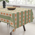 Cottage Stripes and Flowers Pattern in Sage Orange Mustard Beige Tablecloth Gallery Image 3