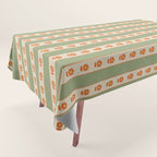Cottage Stripes and Flowers Pattern in Sage Orange Mustard Beige Tablecloth Gallery Image 1