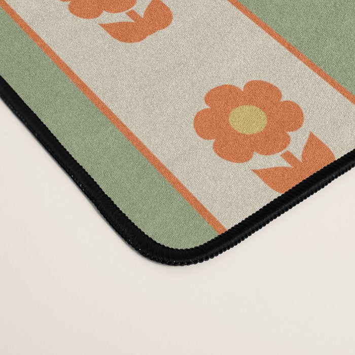 Cottage Stripes and Flowers Pattern in Sage Orange Mustard Beige Desk Mat Gallery Image 4