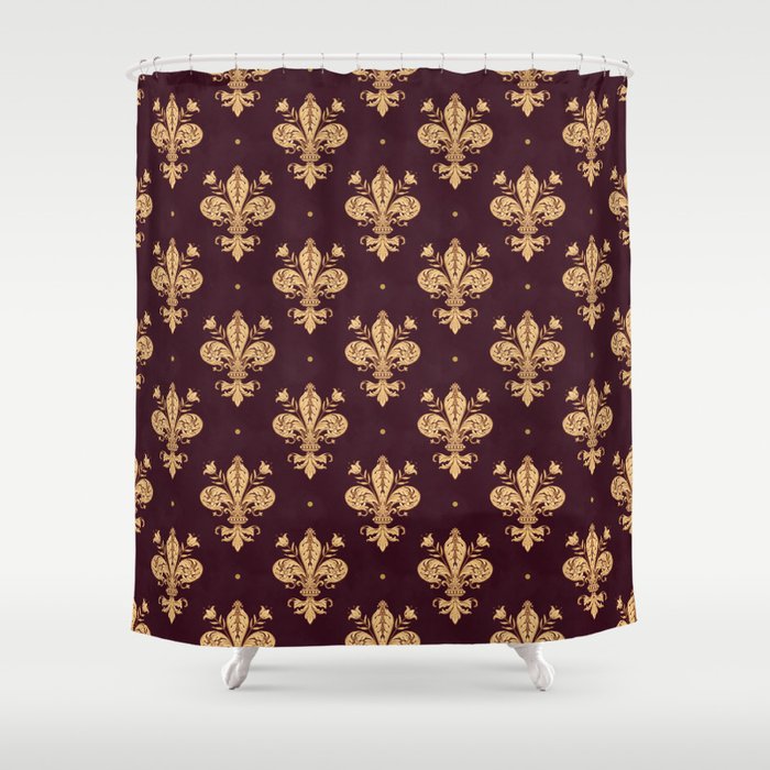Fleur De Lis In Royal Burgundy and Gold Shower Curtain Gallery Image 1