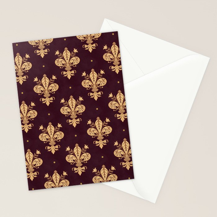 Fleur De Lis In Royal Burgundy and Gold Stationery Card Gallery Image 2