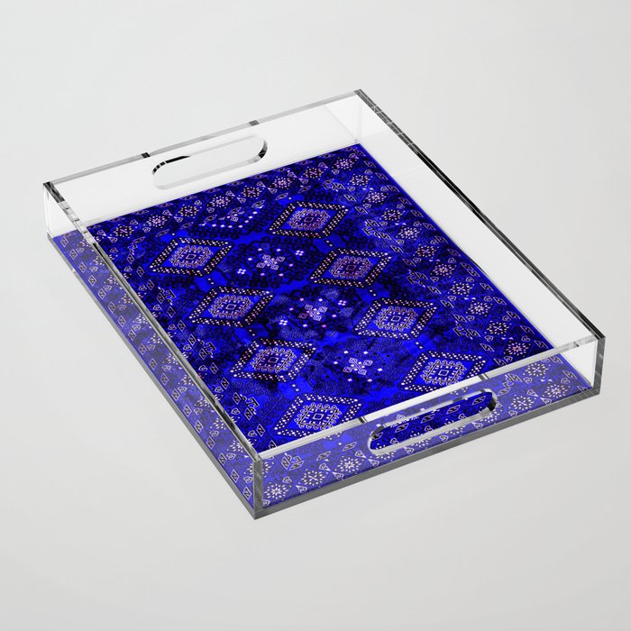Oriental Opulence: Royal Blue Velvet Moroccan Majesty Acrylic Tray Gallery Image 1