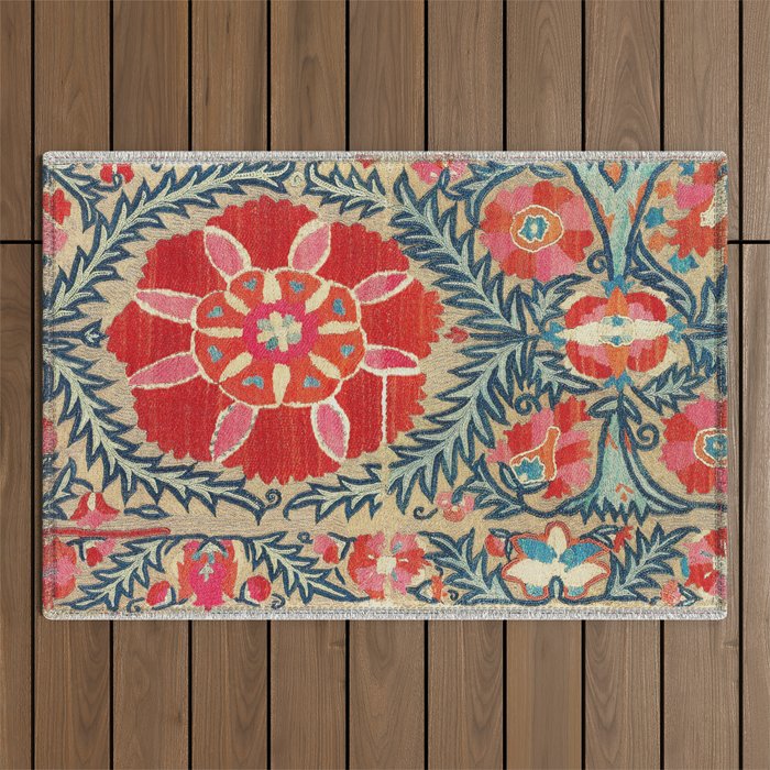 18th Century Suzani Fragment Print Outdoor Rug Gallery Image 1