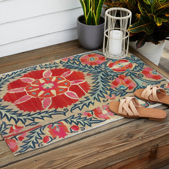 18th Century Suzani Fragment Print Outdoor Rug Gallery Image 2