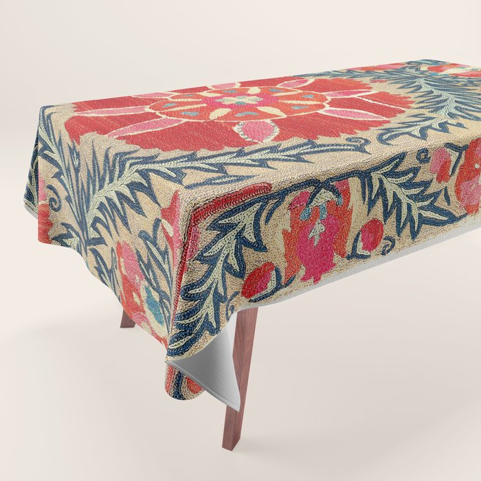 18th Century Suzani Fragment Print Tablecloth Gallery Image 1