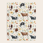 Cows with Pink and Yellow Flowers on Cream, Cow Illustration, Floral Poster Gallery Image 4