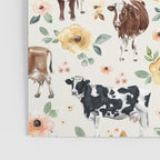 Cows with Pink and Yellow Flowers on Cream, Cow Illustration, Floral Poster Gallery Image 3