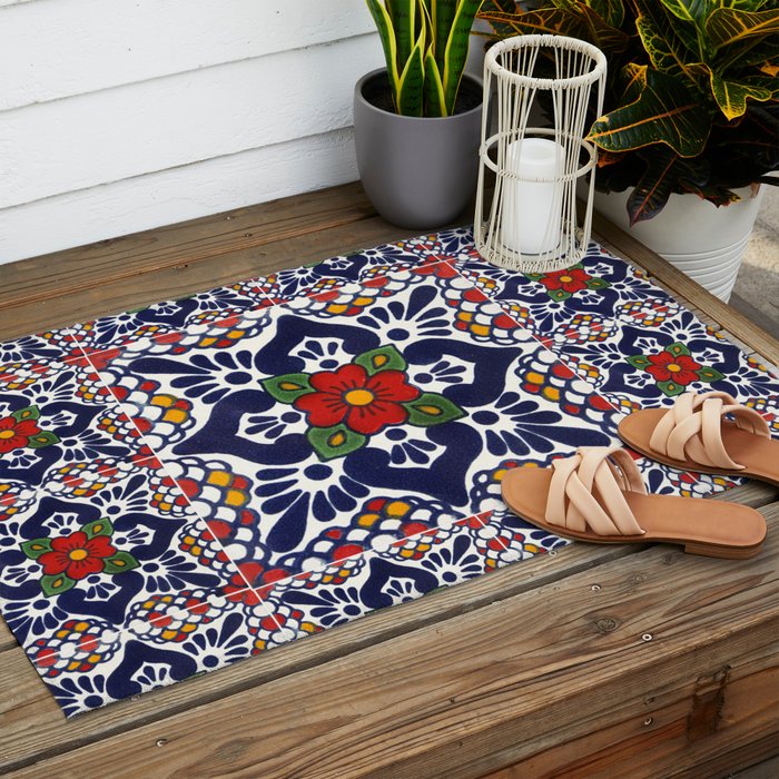 talavera mexican tile pattern Outdoor Rug Gallery Image 2