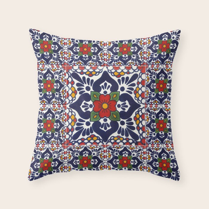 talavera mexican tile pattern Throw Pillow Gallery Image 1