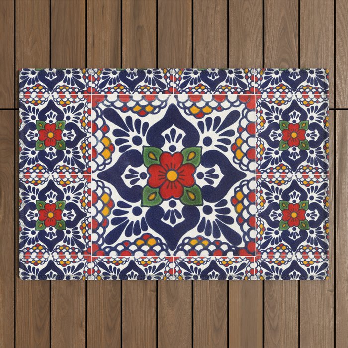 talavera mexican tile pattern Outdoor Rug Gallery Image 1