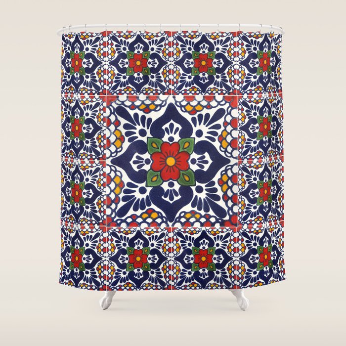 talavera mexican tile pattern Shower Curtain Gallery Image 1