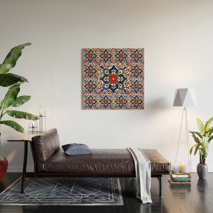 talavera mexican tile pattern Wood Wall Art Gallery Image 2