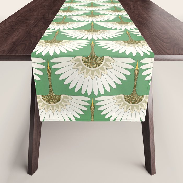 art deco cranes green Table Runner Gallery Image 1