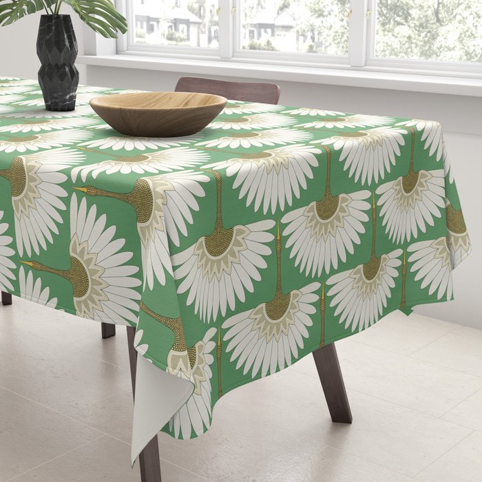 art deco cranes green Tablecloth Gallery Image 3