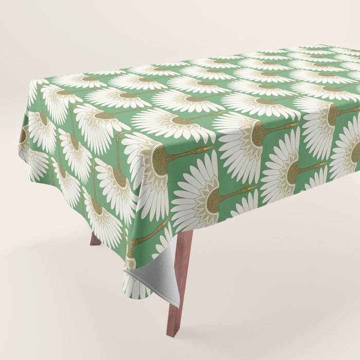 art deco cranes green Tablecloth Gallery Image 1