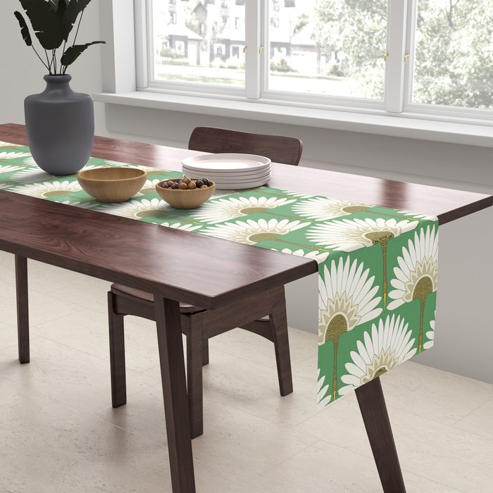 art deco cranes green Table Runner Gallery Image 2