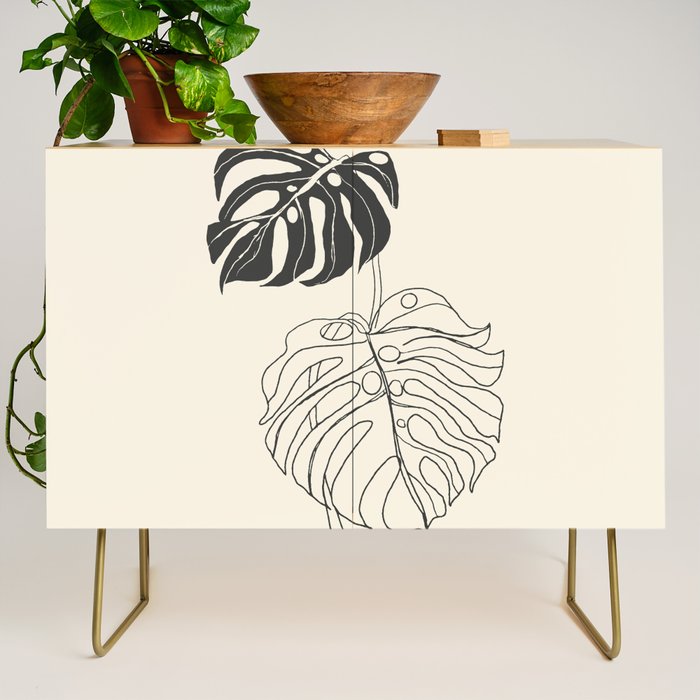 Monstera Leaf Drawing Credenza Gallery Image 1