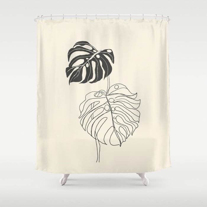 Monstera Leaf Drawing Shower Curtain Gallery Image 1
