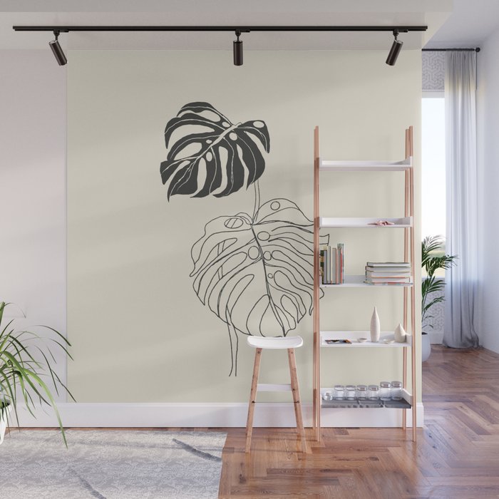 Monstera Leaf Drawing Wall Mural Gallery Image 1