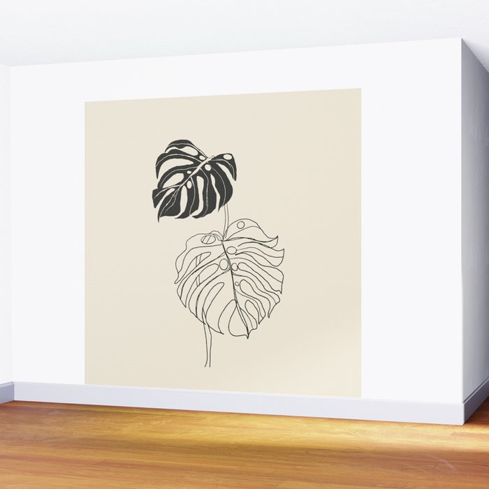 Monstera Leaf Drawing Wall Mural Gallery Image 2