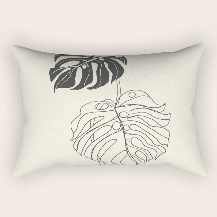 Monstera Leaf Drawing Rectangular Pillow Gallery Image 2