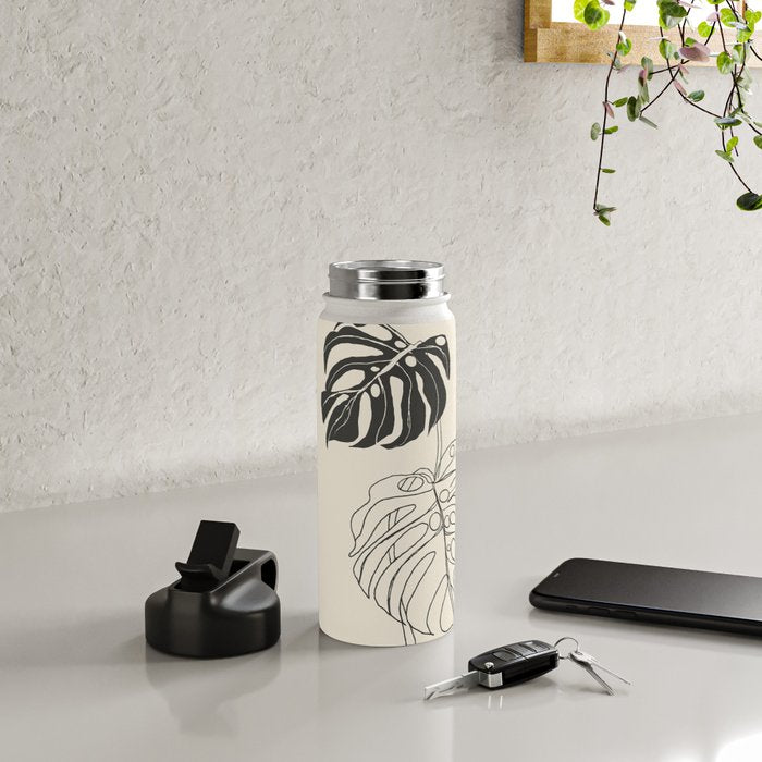 Monstera Leaf Drawing Water Bottle Gallery Image 4