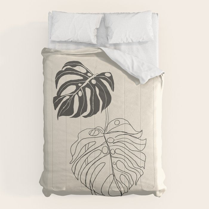 Monstera Leaf Drawing Comforter Gallery Image 1