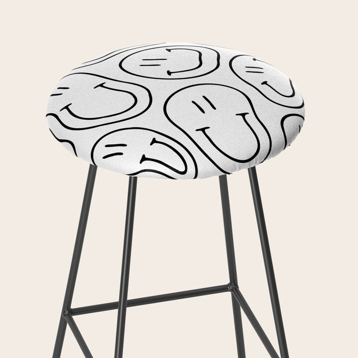 Black and white happy smiling face cartoon pattern Stool Gallery Image 2