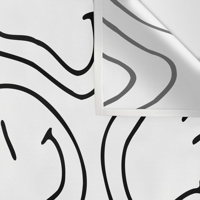 Black and white happy smiling face cartoon pattern Wall Tapestry Gallery Image 3