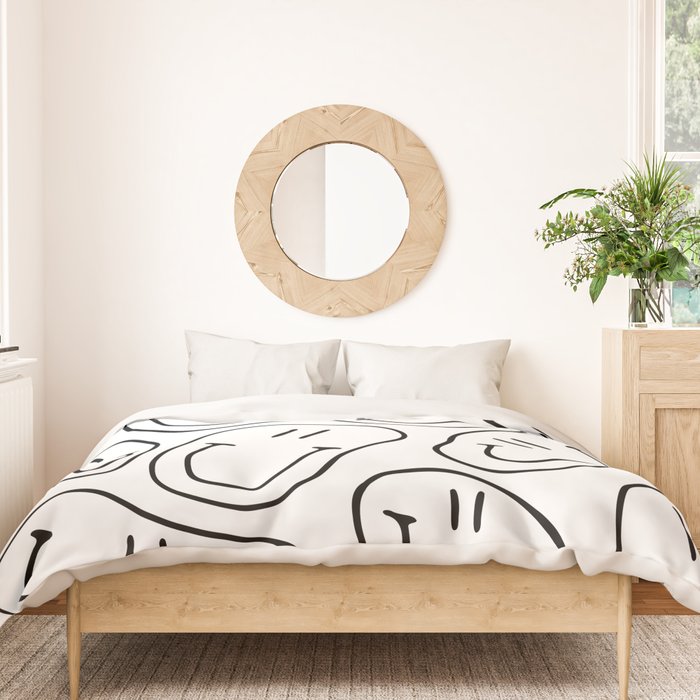 Black and white happy smiling face cartoon pattern Duvet Cover Gallery Image 3