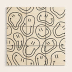 Black and white happy smiling face cartoon pattern Wood Wall Art Gallery Image 1