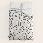 Black and white happy smiling face cartoon pattern Duvet Cover Gallery Image 6