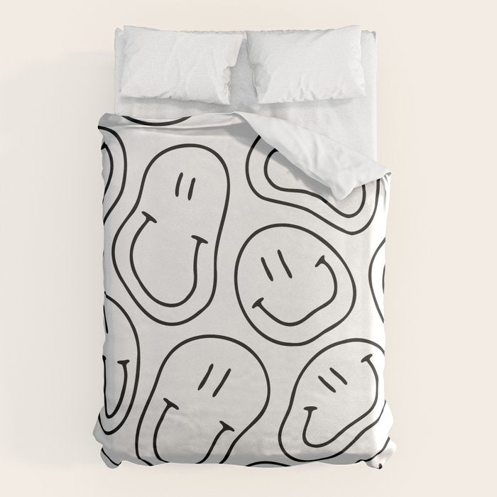 Black and white happy smiling face cartoon pattern Duvet Cover Gallery Image 6