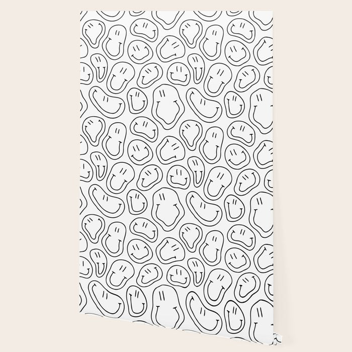 Black and white happy smiling face cartoon pattern Wallpaper Gallery Image 2