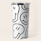 Black and white happy smiling face cartoon pattern Travel Mug Gallery Image 1