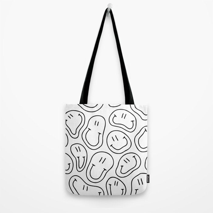 Black and white happy smiling face cartoon pattern Tote Bag Gallery Image 2
