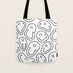 Black and white happy smiling face cartoon pattern Tote Bag Gallery Image 1