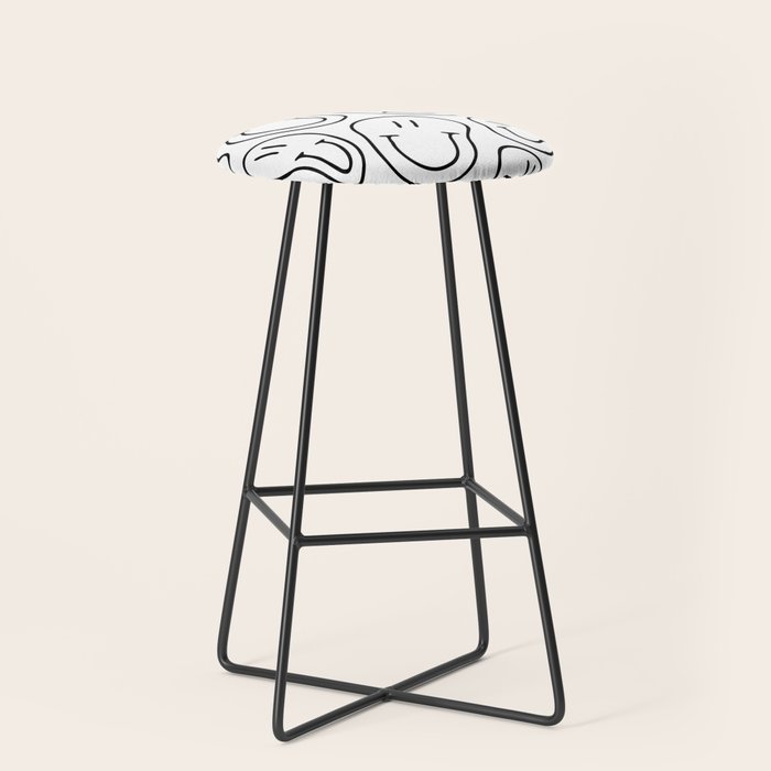 Black and white happy smiling face cartoon pattern Stool Gallery Image 1